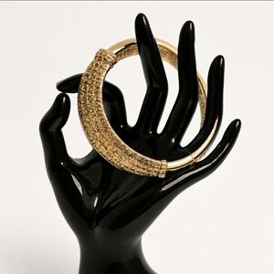 Gold Tone Basket Weave Bracelet With CZ Accents And Push Button Clasp